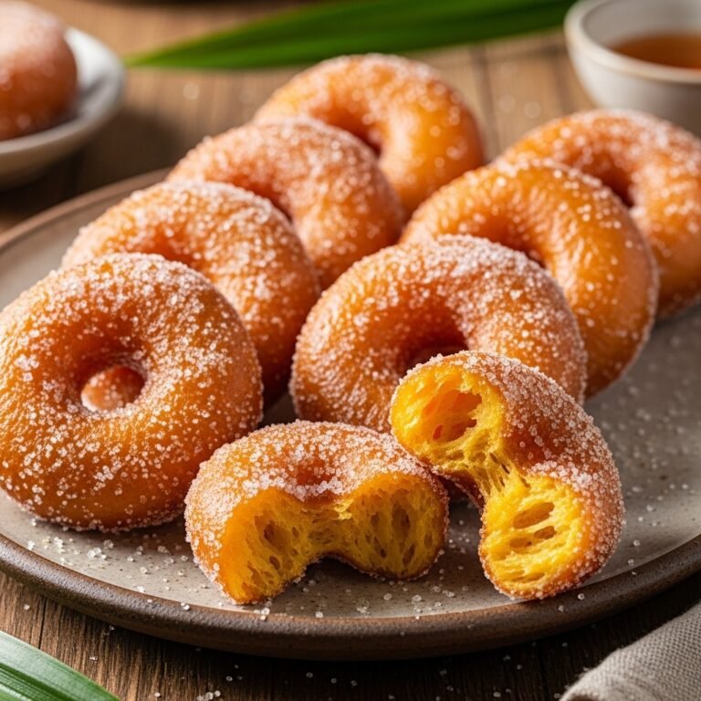 Chewy Glazed Sweet Potato Doughnuts (Kuih Keria)