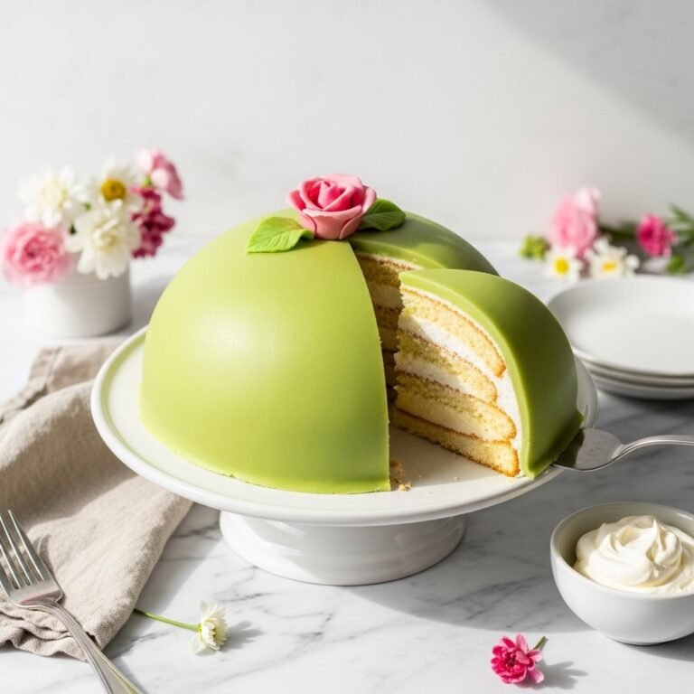 A Dreamy Swedish Princess Cake Wrapped in Soft Green Marzipan