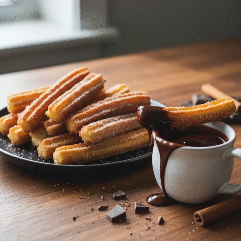 Golden Crispy Churros with Velvety Hot Chocolate Dip