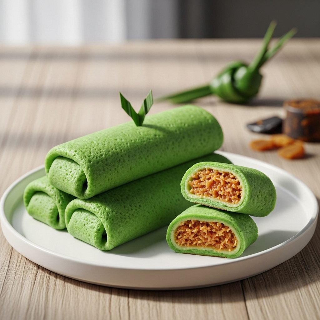 Dreamy Pandan Coconut Crepes (Kuih Dadar)