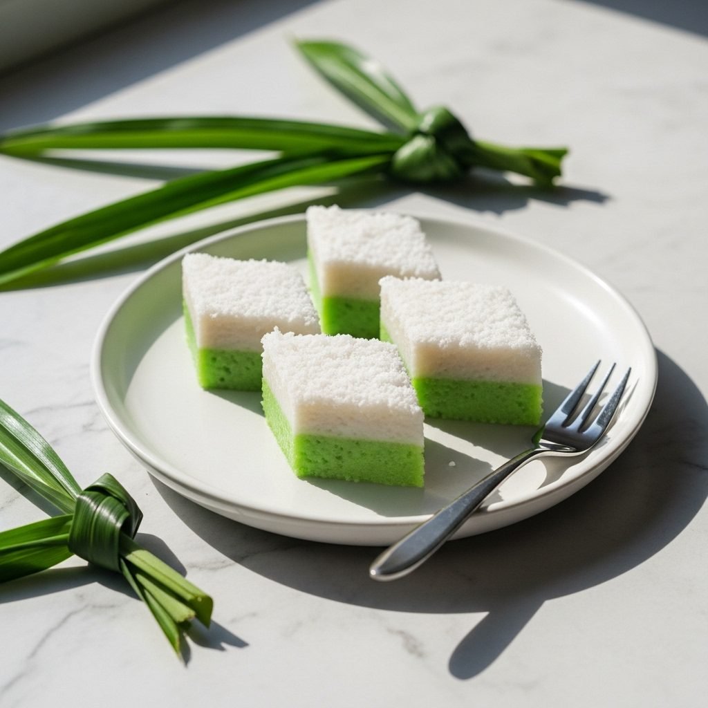 Silky Pandan Coconut Steamed Layer Cake (Kuih Talam)