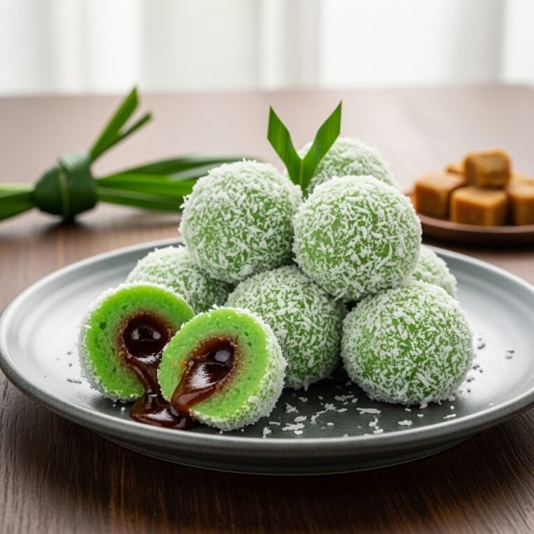 Chewy Pandan Mochi Bites with an Exploding Palm Sugar Surprise (Onde Onde)