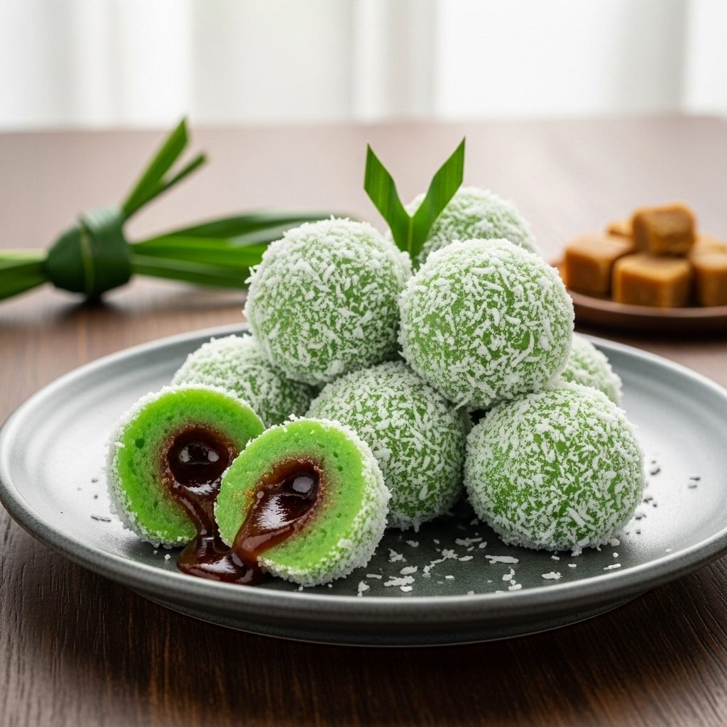 Chewy Pandan Mochi Bites with an Exploding Palm Sugar Surprise (Onde Onde)