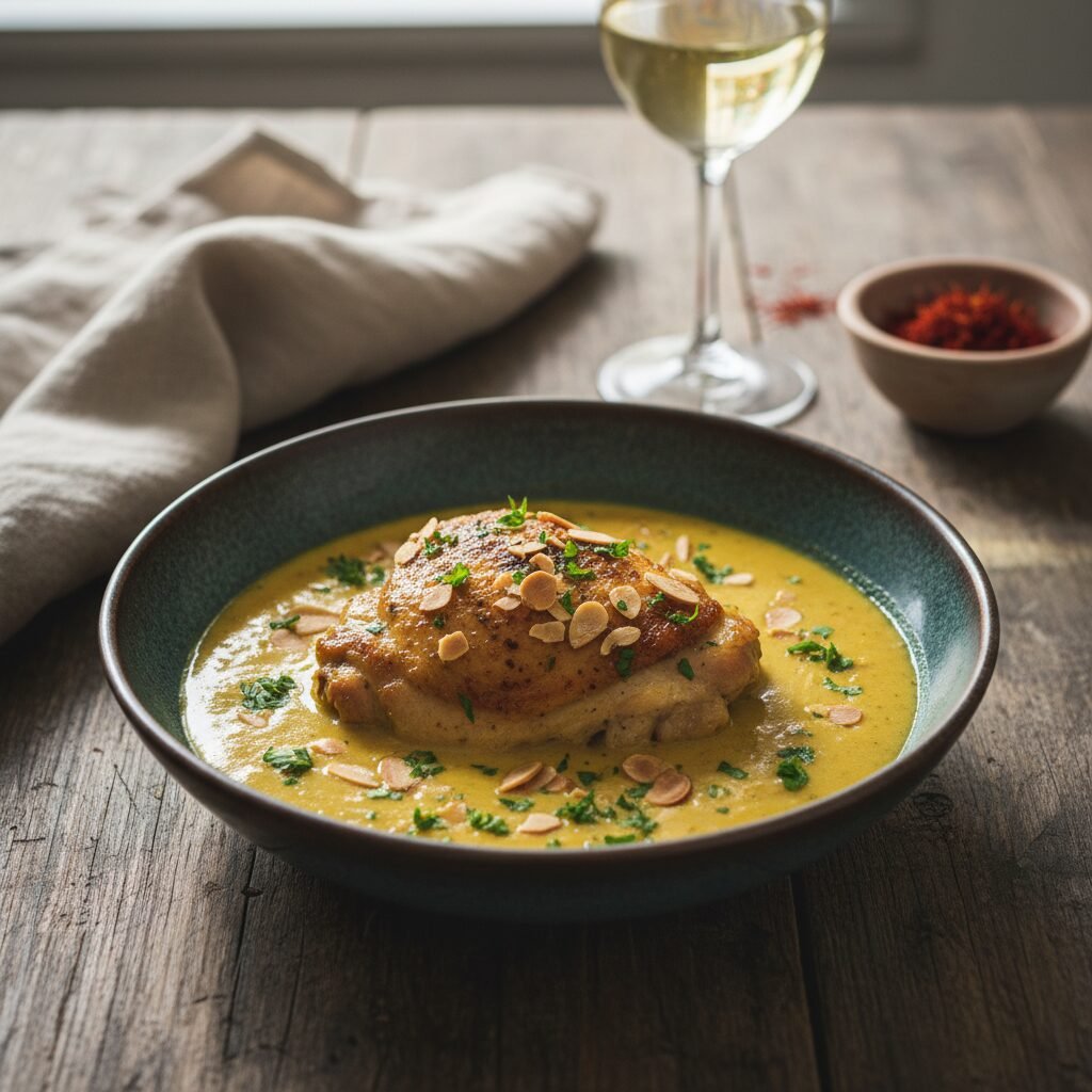 Golden Saffron & Almond Chicken Stew (Pollo en Pepitoria)